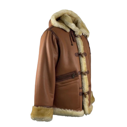 Steve Hart Shearling Duffle Coat – Vintage Tan Brown Winter Coat