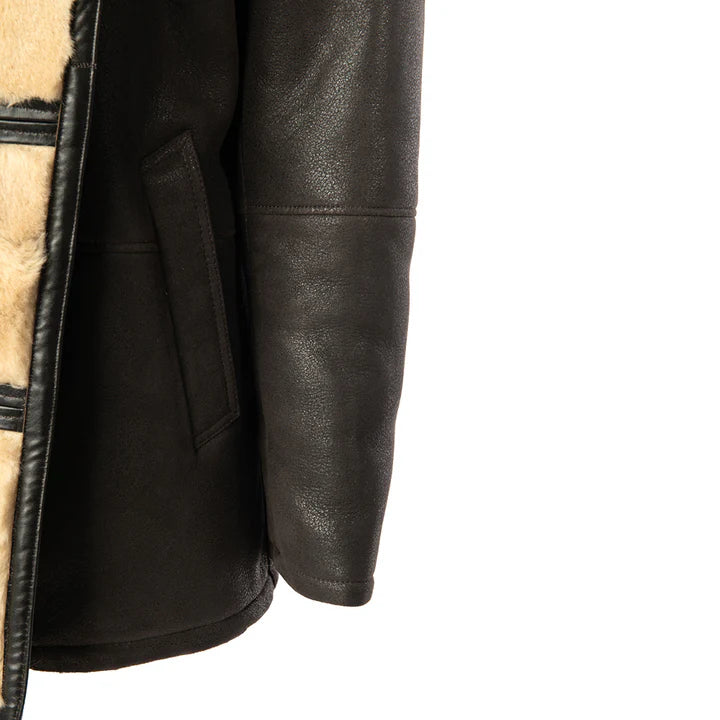 Men’s Brown Shearling Driving Coat – Classic Vintage Leather Outerwear