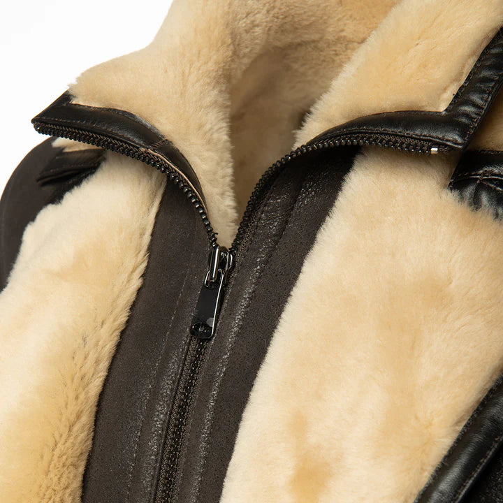 Men’s Brown Shearling Driving Coat – Classic Vintage Leather Outerwear