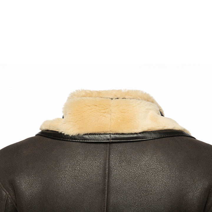 Men’s Brown Shearling Driving Coat – Classic Vintage Leather Outerwear