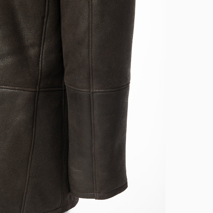 Men’s Brown Shearling Driving Coat – Classic Vintage Leather Outerwear