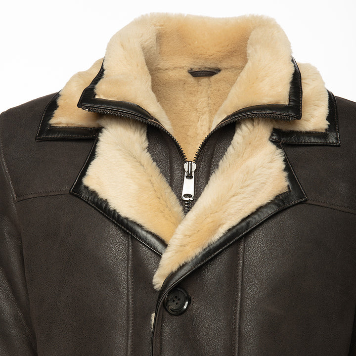 Men’s Brown Shearling Driving Coat – Classic Vintage Leather Outerwear