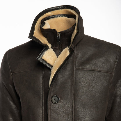 Men’s Brown Shearling Driving Coat – Classic Vintage Leather Outerwear