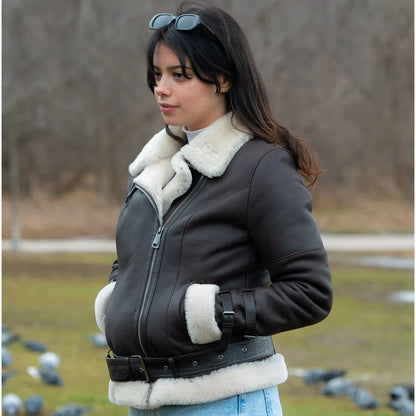 Women's Classic Brown B-3 Bomber Jacket – Genuine Shearling Aviator Style