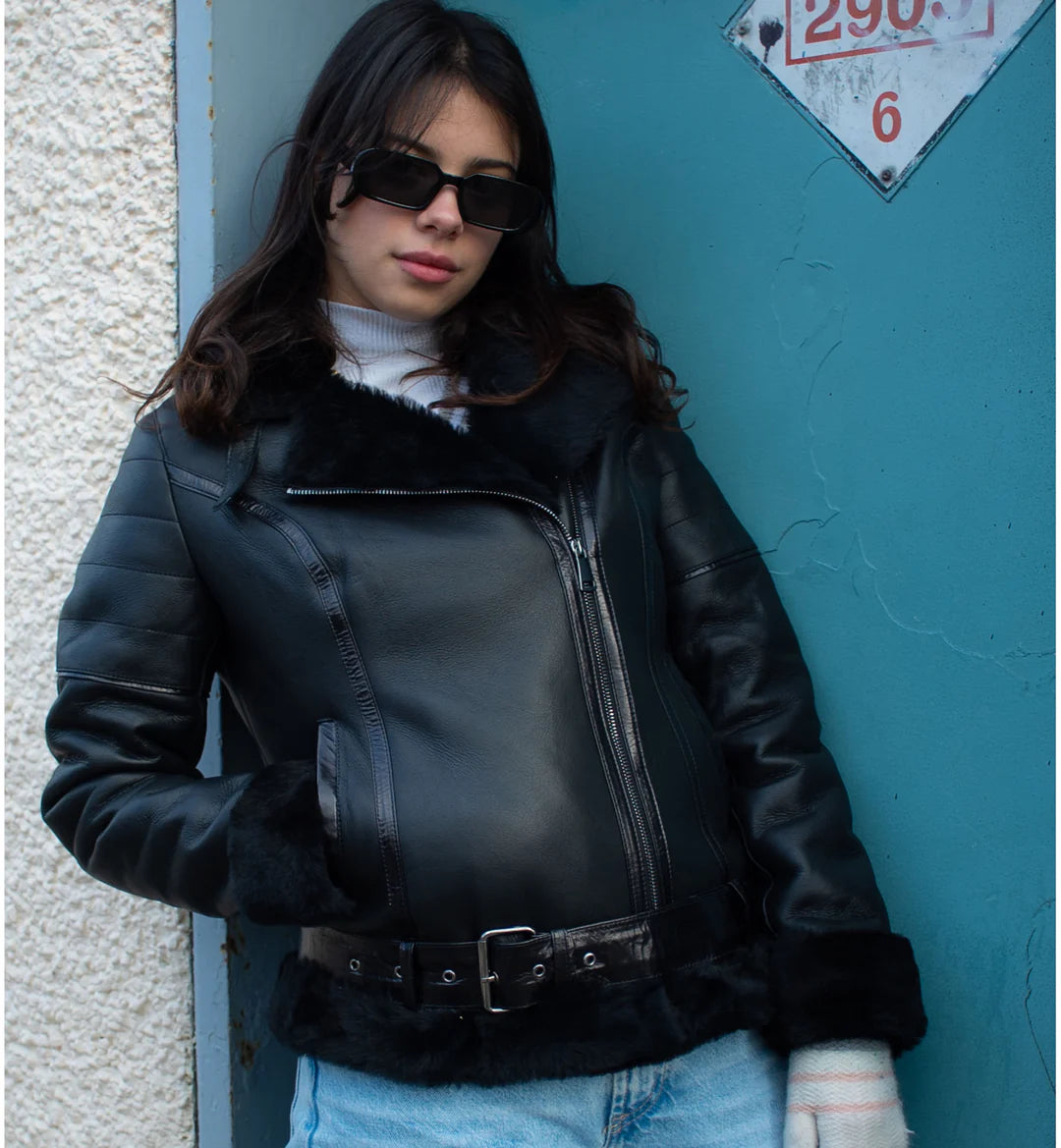 Authentic Black Sheepskin Shearling B-3 Bomber Jacket