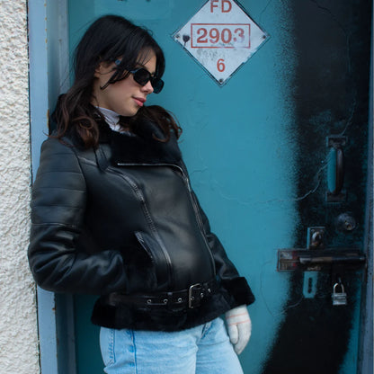 Authentic Black Sheepskin Shearling B-3 Bomber Jacket