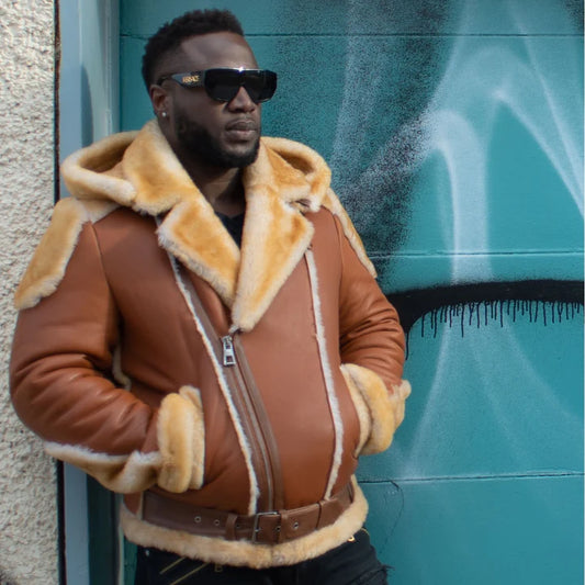 Fur-Detail Biker Shearling Jacket – Classic Men’s Winter Leather Look