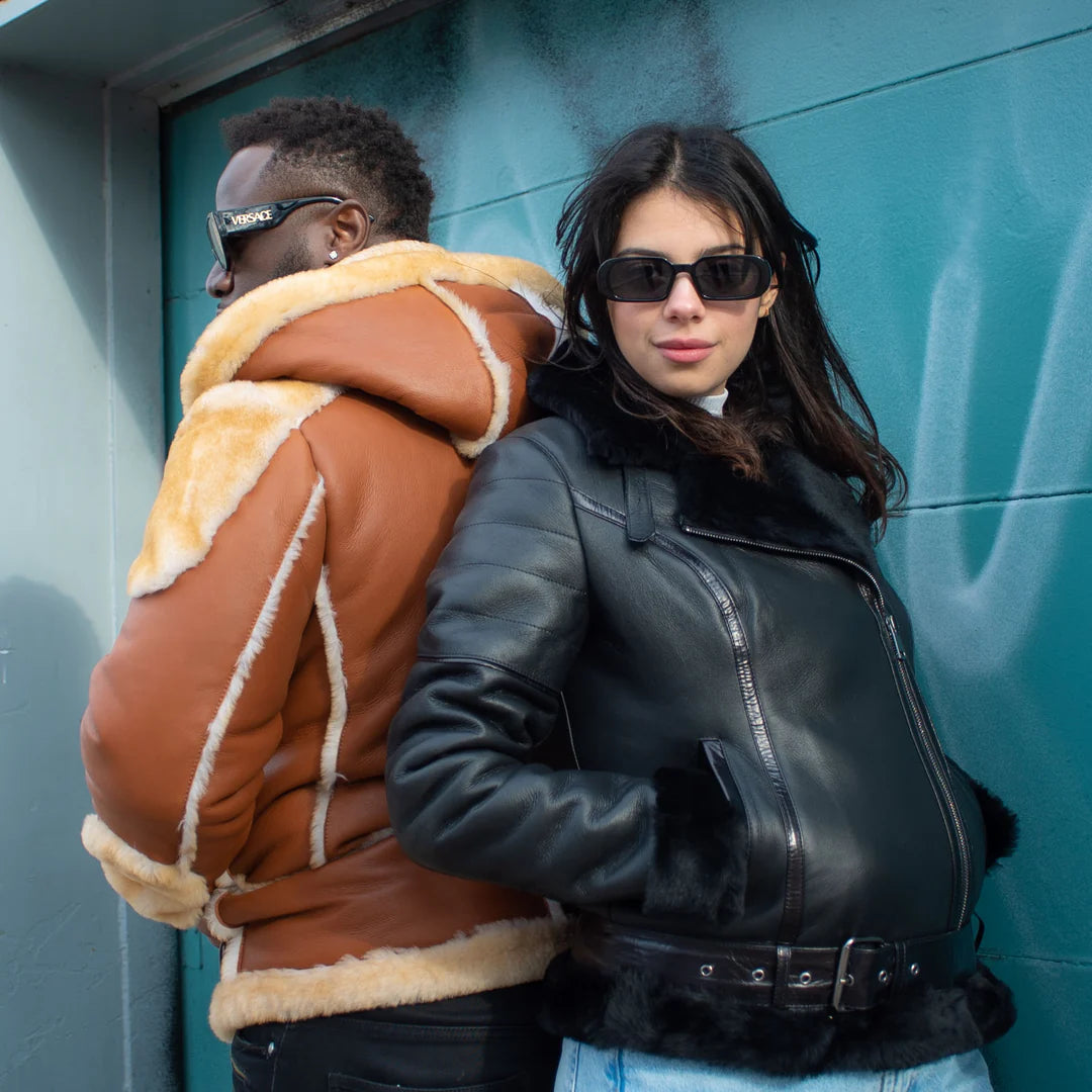 Authentic Black Sheepskin Shearling B-3 Bomber Jacket