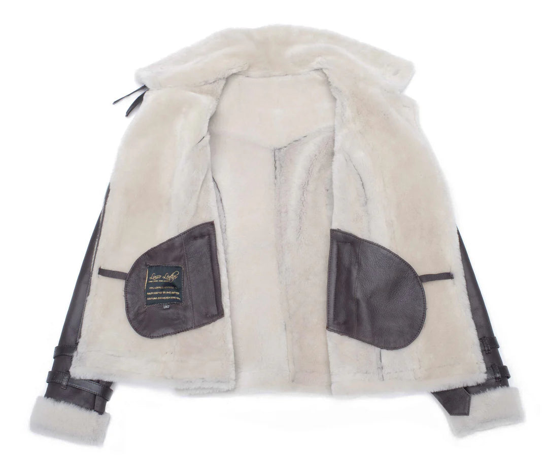 Women's Classic Brown B-3 Bomber Jacket – Genuine Shearling Aviator Style