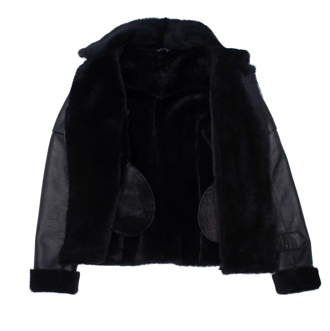Authentic Black Sheepskin Shearling B-3 Bomber Jacket
