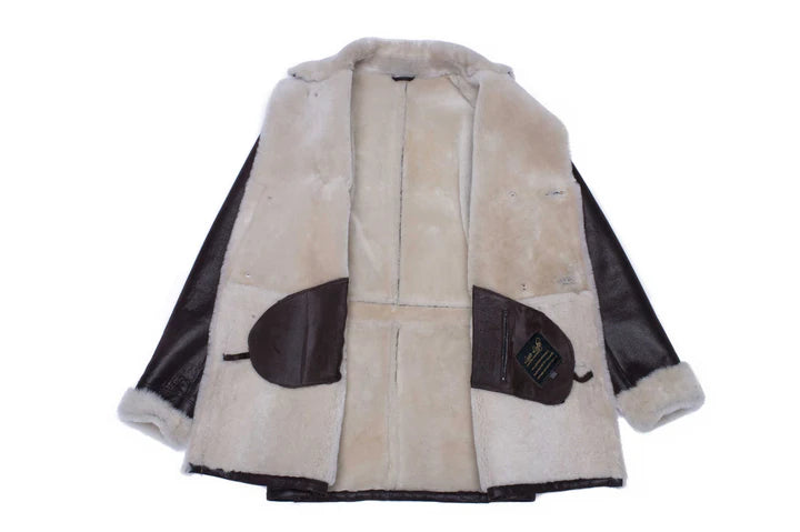 Men’s Shearling Buttoned Coat – Classic Winter Leather Outerwear
