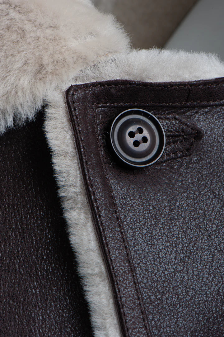 Men’s Shearling Buttoned Coat – Classic Winter Leather Outerwear