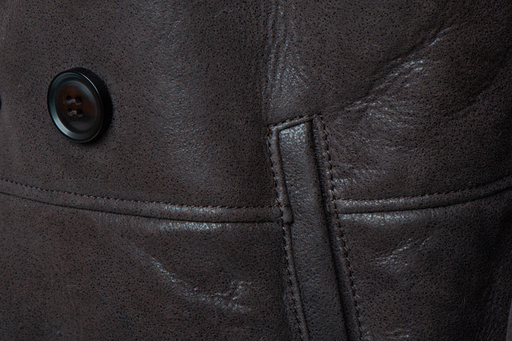 Men’s Shearling Buttoned Coat – Classic Winter Leather Outerwear