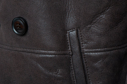 Men’s Shearling Buttoned Coat – Classic Winter Leather Outerwear