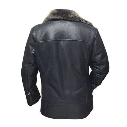 Shearling-Lined Black Car Coat – Timeless Sheepskin Leather Style