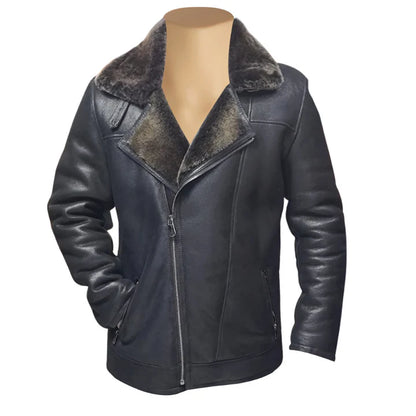 Shearling-Lined Black Car Coat – Timeless Sheepskin Leather Style