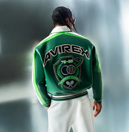 Avirex Grand Slam Jacket – 100% Leather Varsity Style with Grand Slam Embroidered Patches