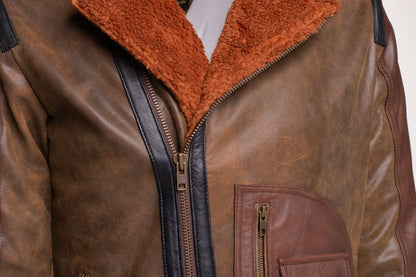 Vintage Brown Sherpa-Lined Leather Jacket with D Pocket – Classic Retro Style