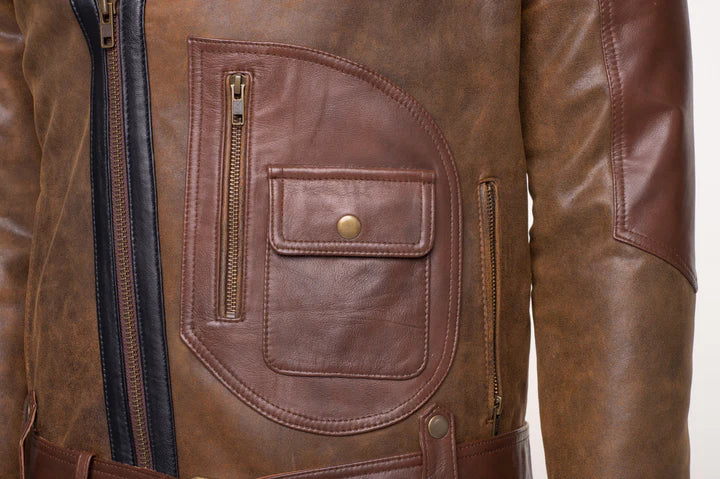 Vintage Brown Sherpa-Lined Leather Jacket with D Pocket – Classic Retro Style