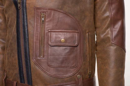 Vintage Brown Sherpa-Lined Leather Jacket with D Pocket – Classic Retro Style
