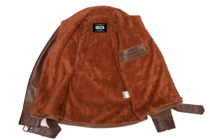Vintage Brown Sherpa-Lined Leather Jacket with D Pocket – Classic Retro Style