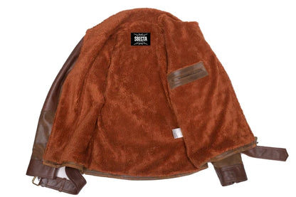 Vintage Brown Sherpa-Lined Leather Jacket with D Pocket – Classic Retro Style