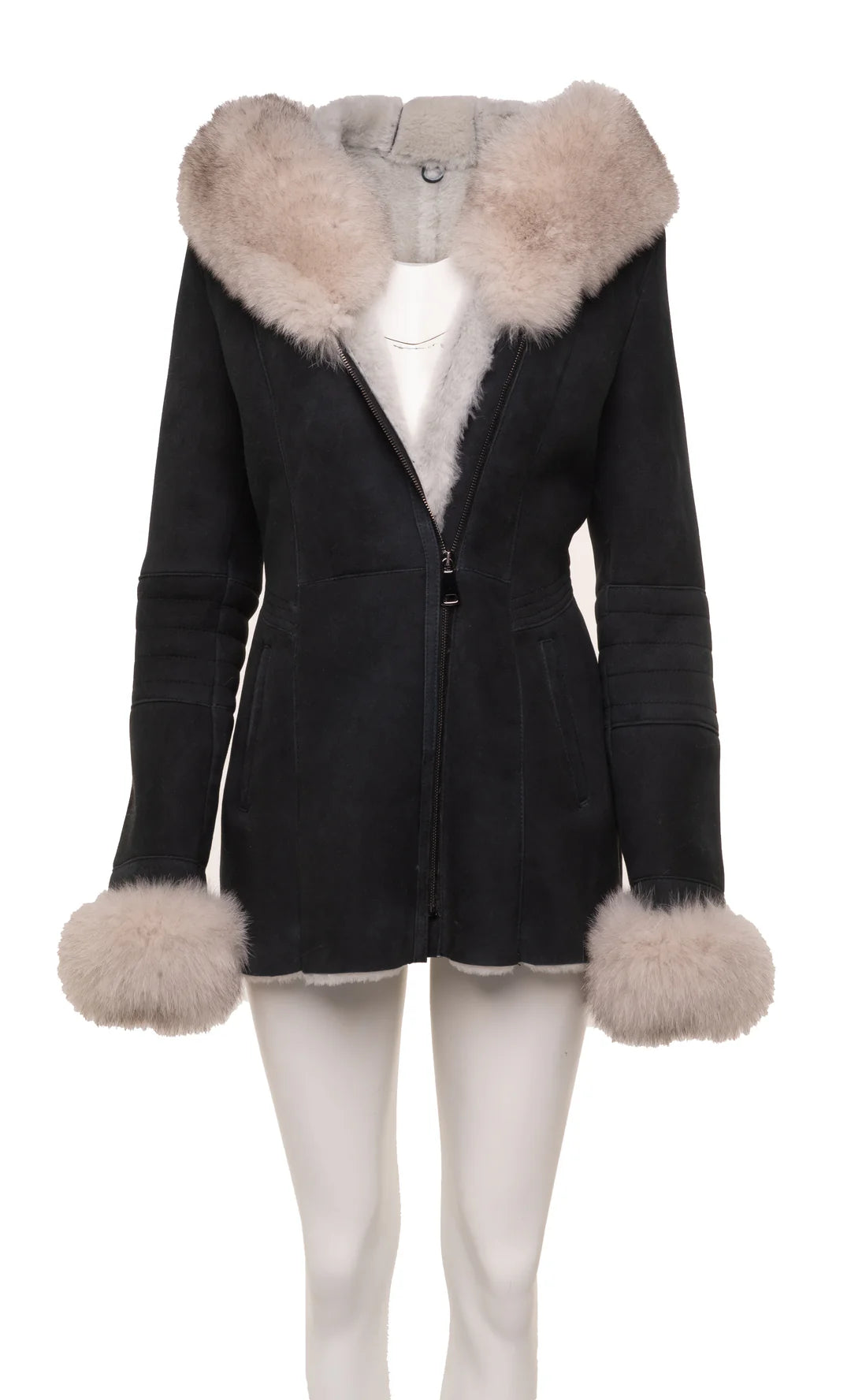 Women’s Shearling Coat with Fox Fur Collar & Cuffs – Warm & Stylish