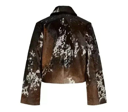 Genuine Cowhide Leather Jacket for Women | Natural Hair-On Cow Skin Fashion Coat