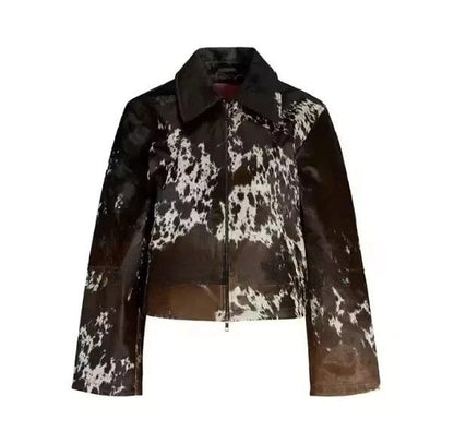 Genuine Cowhide Leather Jacket for Women | Natural Hair-On Cow Skin Fashion Coat