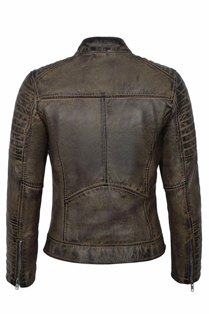 Ladies Vintage Soft Leather Jacket Dirty Brown Biker Speed Riding Style