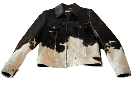 Men’s Western Pony Skin Leather Jacket Genuine Cowhide Hair-On Stylish Trucker