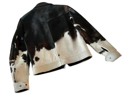 Men’s Western Pony Skin Leather Jacket Genuine Cowhide Hair-On Stylish Trucker