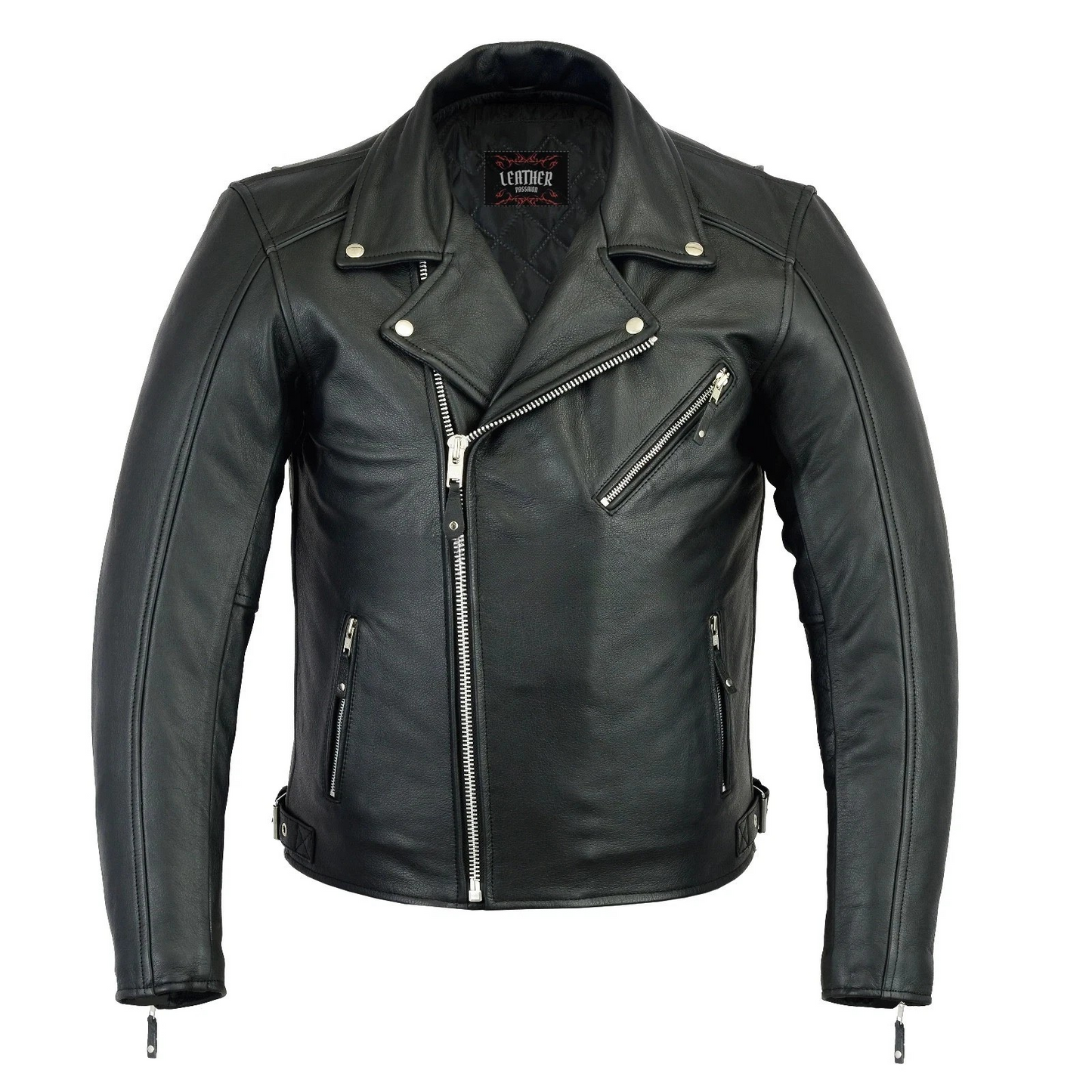 Men’s Cowhide Leather Biker Jacket Zip-Out Liner Gun Pocket Motorcycle Style