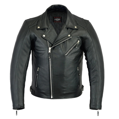 Men’s Cowhide Leather Biker Jacket Zip-Out Liner Gun Pocket Motorcycle Style
