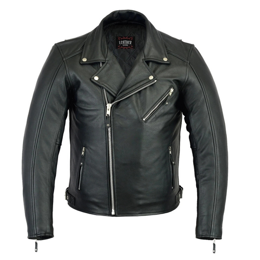 Men’s Cowhide Leather Biker Jacket Zip-Out Liner Gun Pocket Motorcycle Style