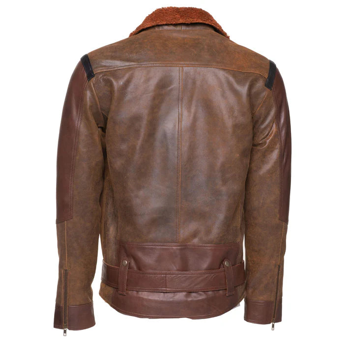 Vintage Brown Sherpa-Lined Leather Jacket with D Pocket – Classic Retro Style