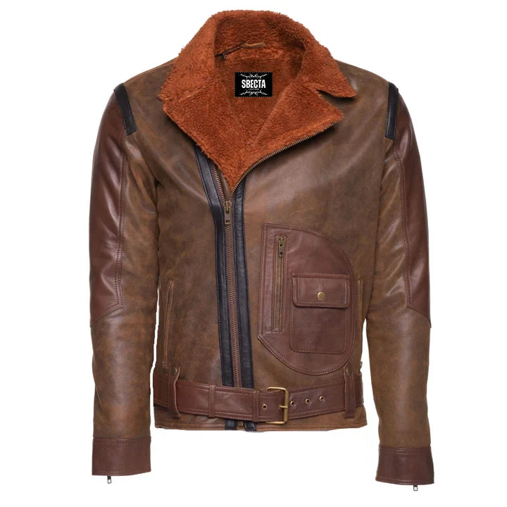 Vintage Brown Sherpa-Lined Leather Jacket with D Pocket – Classic Retro Style