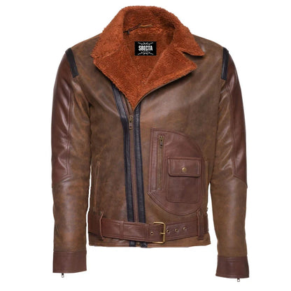 Vintage Brown Sherpa-Lined Leather Jacket with D Pocket – Classic Retro Style