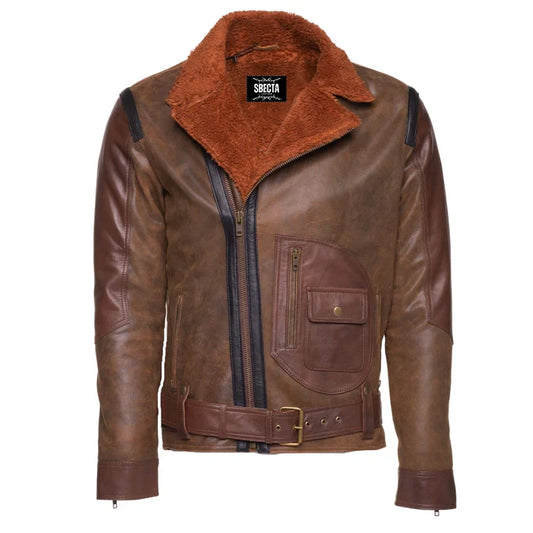 Vintage Brown Sherpa-Lined Leather Jacket with D Pocket – Classic Retro Style