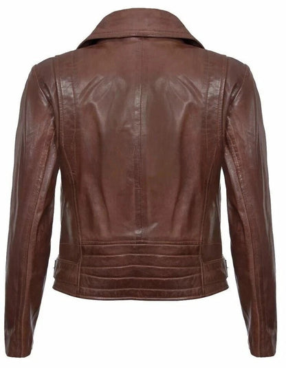 Women’s Brown Leather Biker Jacket Classic Style Real Soft Leather Outerwear