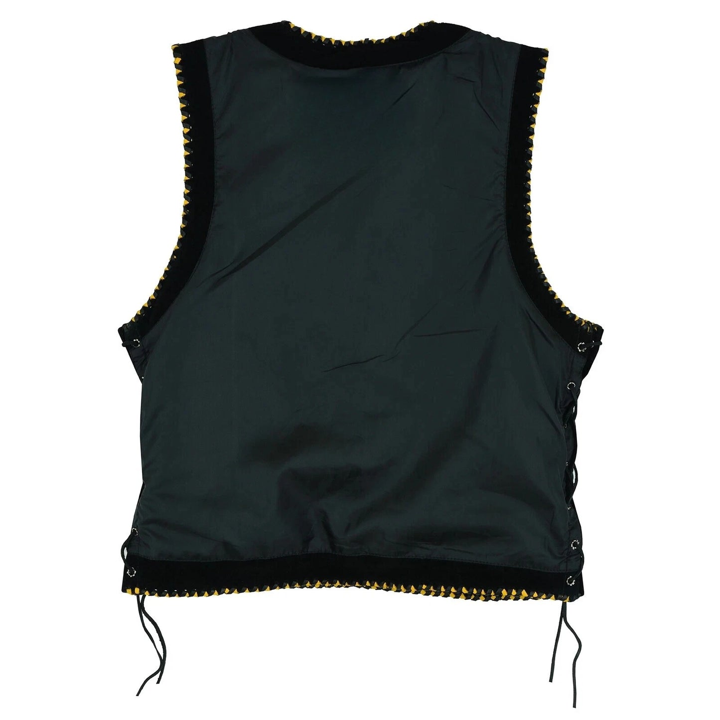 Men's Real Suede Leather Vest Yellow Black Braided Motorcycle Biker Style