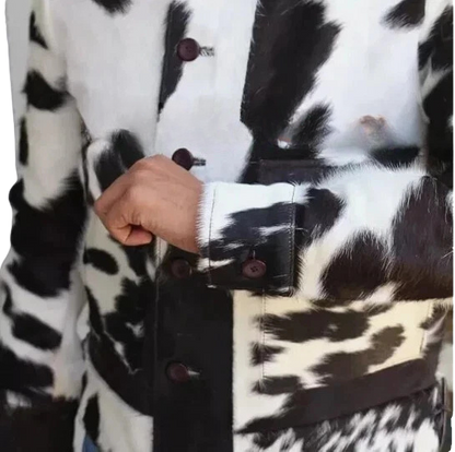 Men's Cowhide Soft Leather Jacket Hair-On Natural Real Cow Skin Fashion Coat