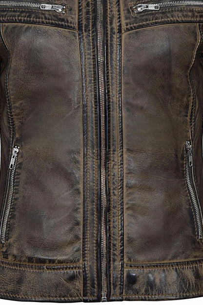 Ladies Vintage Soft Leather Jacket Dirty Brown Biker Speed Riding Style