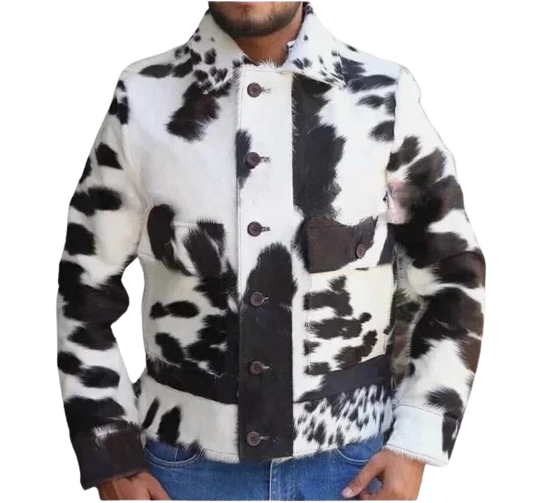 Men's Cowhide Soft Leather Jacket Hair-On Natural Real Cow Skin Fashion Coat