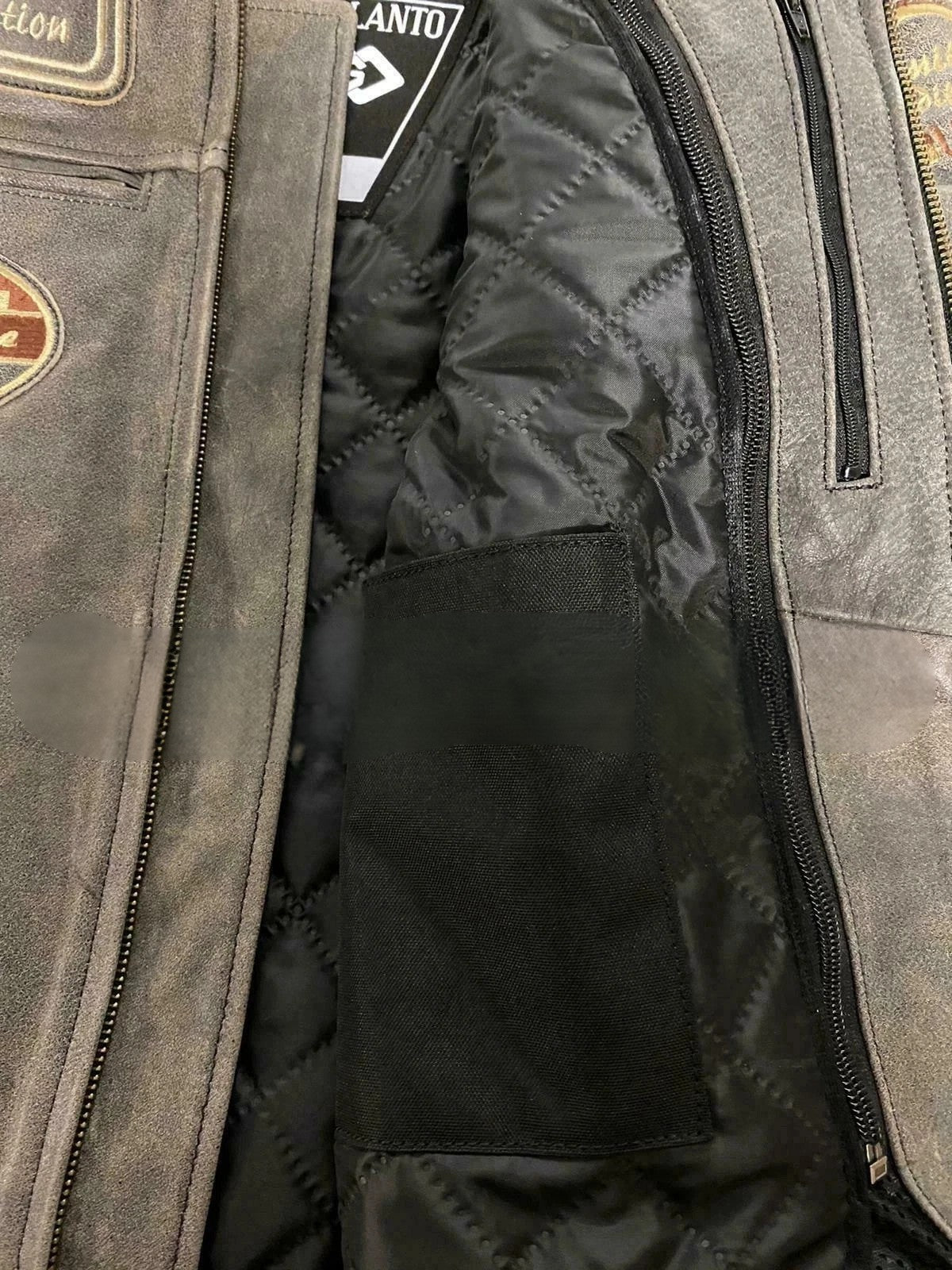 Men’s British Motorcycle Jacket Dirty Grey Leather Biker Badged Striped