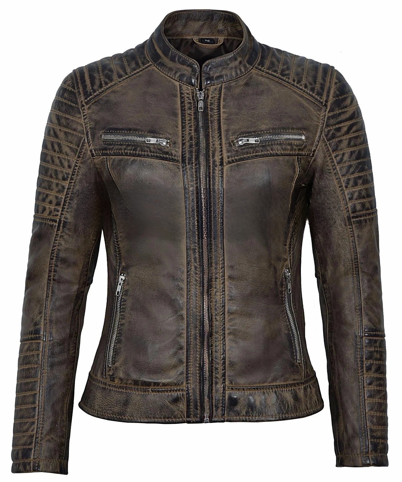Ladies Vintage Soft Leather Jacket Dirty Brown Biker Speed Riding Style