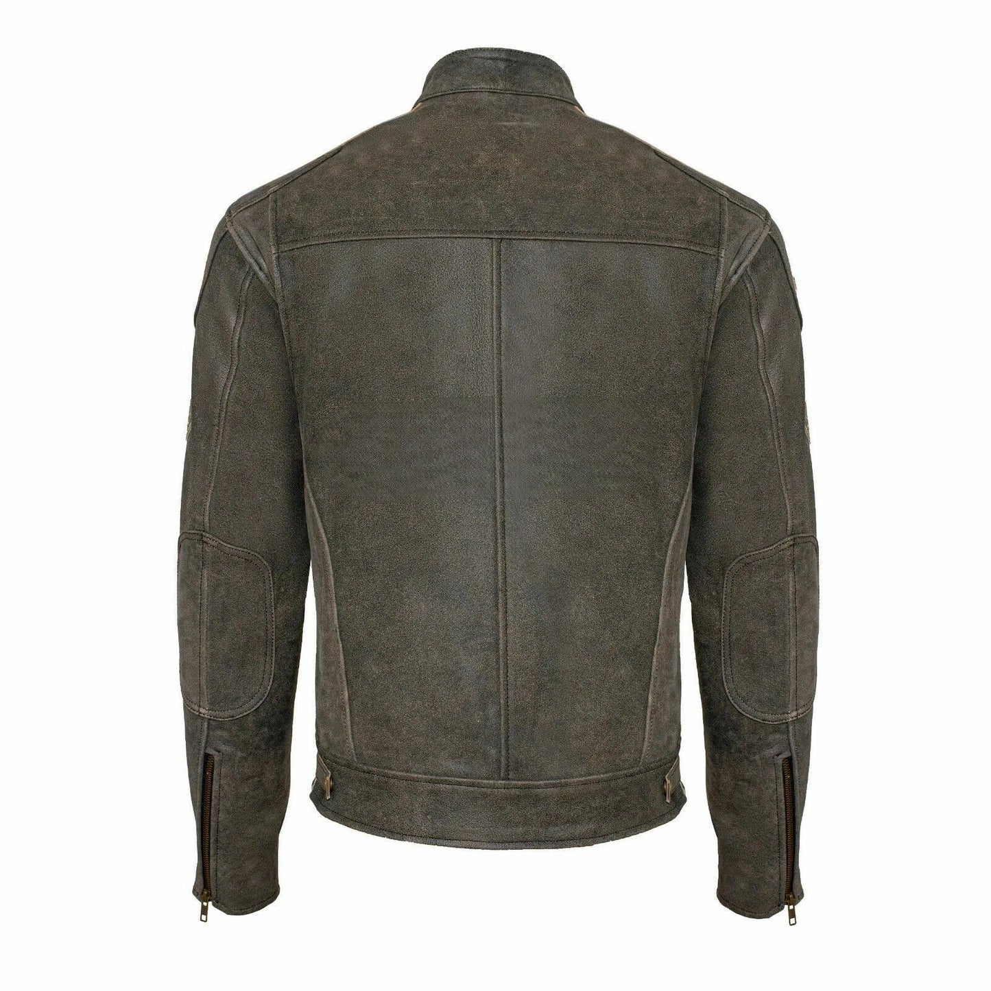 Mens Stylish Brown Leather Biker Jacket British Style with Stripes & Badges