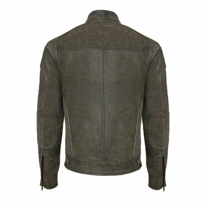 Mens Stylish Brown Leather Biker Jacket British Style with Stripes & Badges