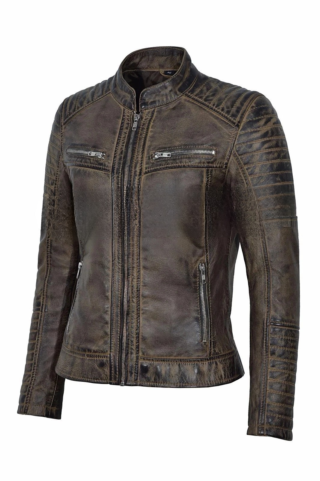 Ladies Vintage Soft Leather Jacket Dirty Brown Biker Speed Riding Style