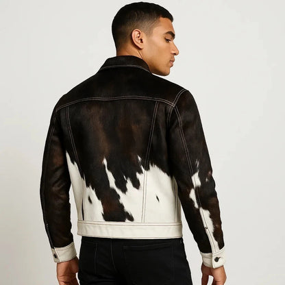 Men's Cowhide Hair-On Leather Jacket Real Pony Skin Animal Print Coat Premium
